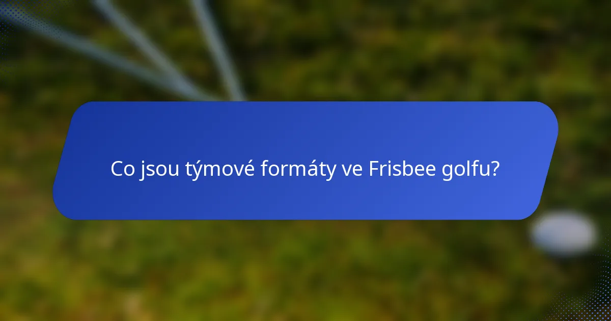 Co jsou týmové formáty ve Frisbee golfu?